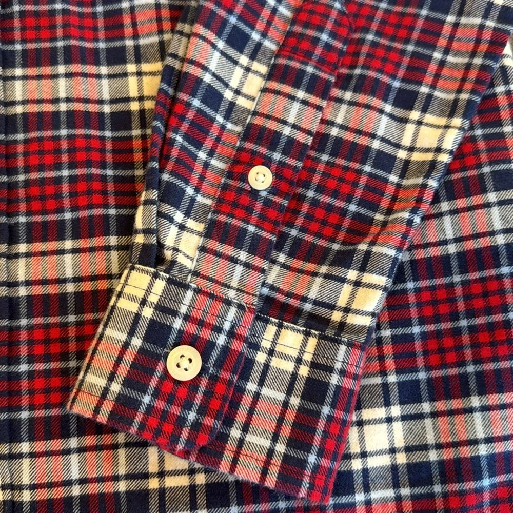 Vineyard Vines Boys Flannel Shirt Whale Button Down M 12/14  Blue Red White NWT